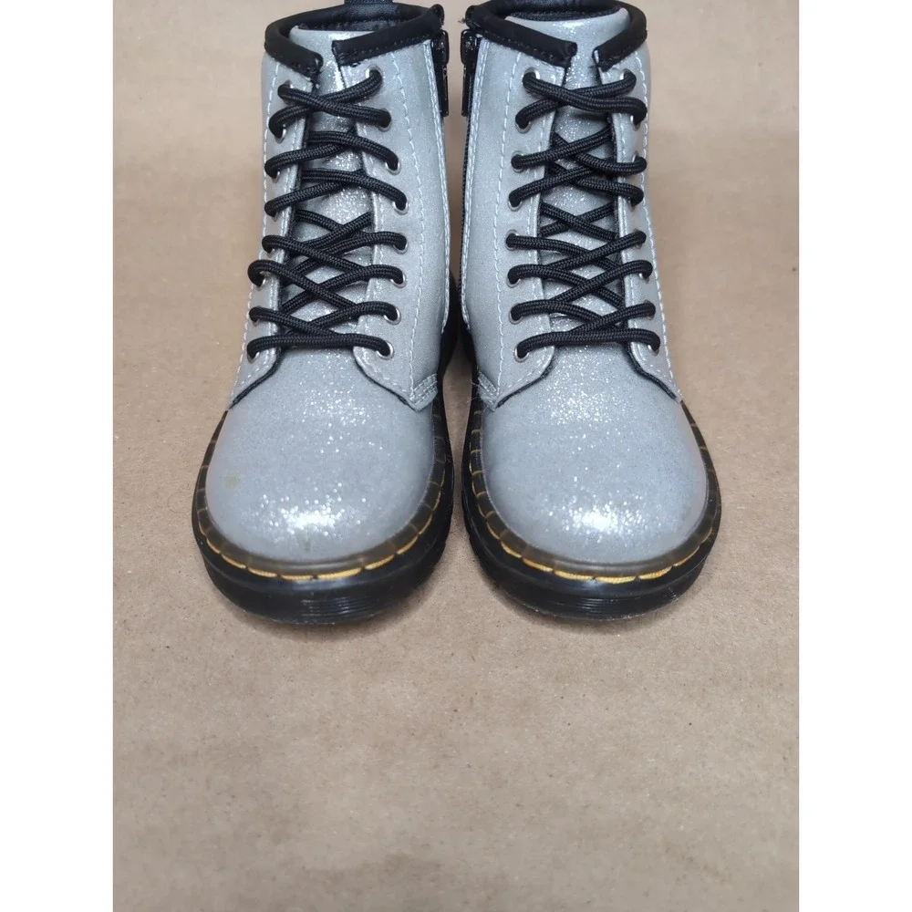 Dr. Doc Martens Toddler 9 UK 8 Glitter Lace-Up Boots 1460 Silver Zipper Sparkly